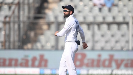 Mumbai: Indian captain Virat Kohli dances during the 4th day of the 2nd test cricket match between India and New Zealand, at Wankhede stadium in Mumbai, Monday, Dec. 6, 2021. (PTI Photo/Shashank Parade)(PTI12_06_2021_000049A)(PTI) Mumbai: Indian captain Virat Kohli dances during the 4th day of the 2nd test cricket match between India and New Zealand, at Wankhede stadium in Mumbai, Monday, Dec. 6, 2021. (PTI Photo/Shashank Parade)(PTI12_06_2021_000049A)(PTI)