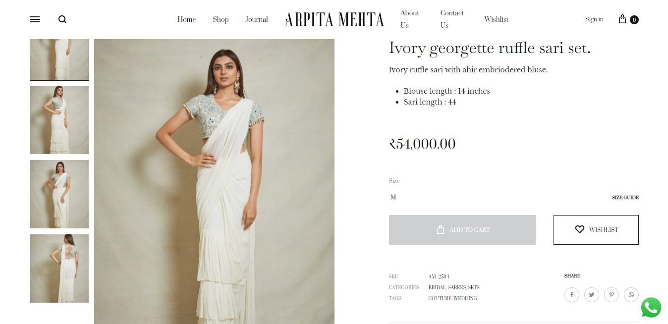 The Ivory georgette ruffle sari set.&nbsp; (arpitamehtaofficial.com)