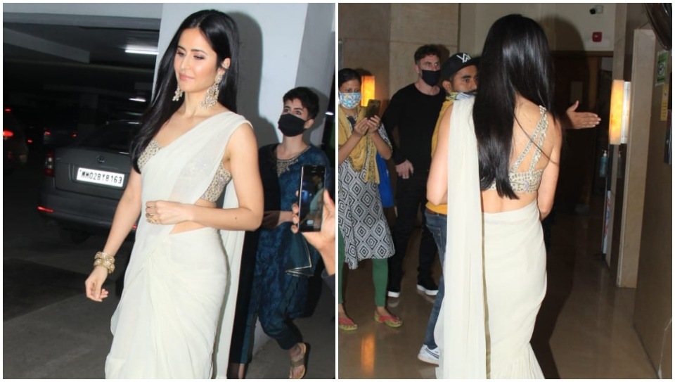 Katrina Kaif paired the saree with an embellished blouse. (HT Photo/Varinder Chawla) Katrina Kaif paired the saree with an embellished blouse. (HT Photo/Varinder Chawla)