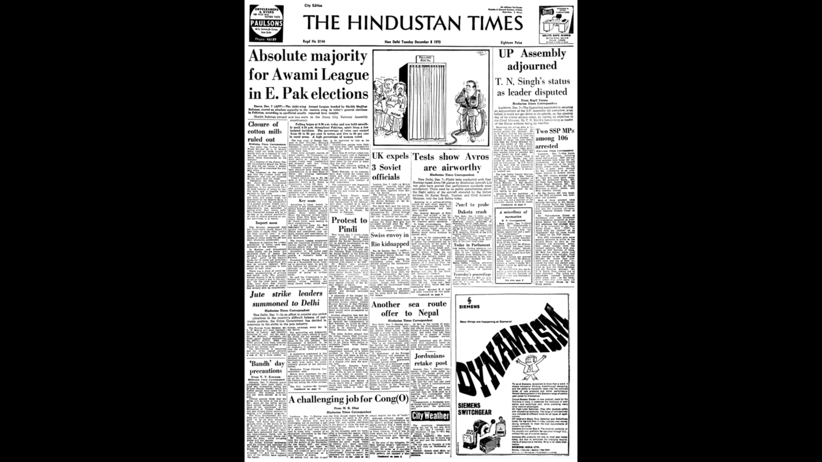 Ht This Day December 8 1970 — Absolute Majority For Awami League In