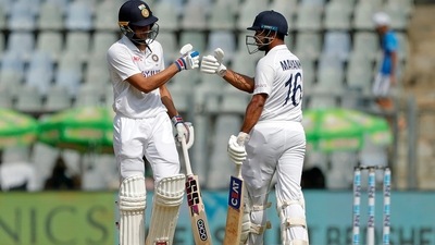 Mumbai, Dec 03 (ANI): India's Mayank Agarwal and Shubman Gill during the first day of the 2nd Test match between India and New Zealand, at Wankhede Stadium, in Mumbai on Friday. (ANI Photo) (ANI) Mumbai, Dec 03 (ANI): India's Mayank Agarwal and Shubman Gill during the first day of the 2nd Test match between India and New Zealand, at Wankhede Stadium, in Mumbai on Friday. (ANI Photo) (ANI)