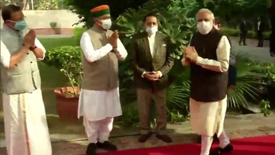 PM Narendra Modi arrives for the BJP parliamentary party meeting in Delhi on Tuesday. (ANI Photo) PM Narendra Modi arrives for the BJP parliamentary party meeting in Delhi on Tuesday. (ANI Photo)