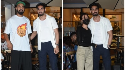 Ahan Shetty, KL Rahul and Tania Shroff at an event in Mumbai. (Varinder Chawla) Ahan Shetty, KL Rahul and Tania Shroff at an event in Mumbai. (Varinder Chawla)