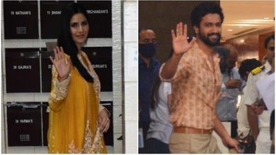 Katrina Kaif in Anamika Khanna, Vicky Kaushal in Sabyasachi set fashion goals before grand wedding: Pics, videos (HT Photo/Varinder Chawla) Katrina Kaif in Anamika Khanna, Vicky Kaushal in Sabyasachi set fashion goals before grand wedding: Pics, videos (HT Photo/Varinder Chawla)