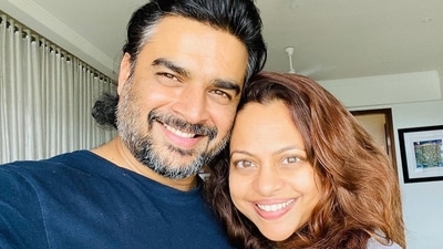 R Madhavan poses with wife Sarita Birje. R Madhavan poses with wife Sarita Birje.