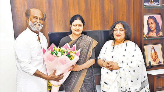 A statement from VK Sasikala’s office described her meeting with Tamil superstar Rajinikanth as a courtesy call. (HT) A statement from VK Sasikala’s office described her meeting with Tamil superstar Rajinikanth as a courtesy call. (HT)