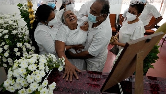 Mother of Sri Lankan factory manager, Priyantha Kumara who was lynched by a Muslim mob in Pakistan for alleged blasphemy cries in Colombo, Sri Lanka. ( AP) Mother of Sri Lankan factory manager, Priyantha Kumara who was lynched by a Muslim mob in Pakistan for alleged blasphemy cries in Colombo, Sri Lanka. ( AP)