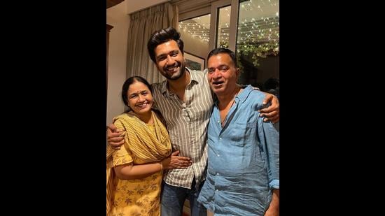 Vicky Kaushal with mother Veena and Sham Kaushal. Vicky Kaushal with mother Veena and Sham Kaushal.