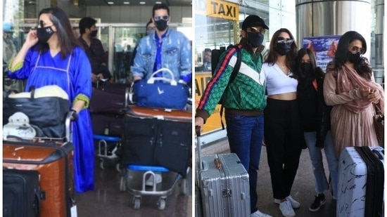 Neha Dhupia, Angad Bedi, Mini Mathur and Kabir Khan spotted outside Jaipur airport. (Varinder Chawla)