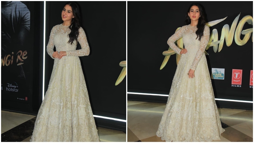 Sara Ali Khan in ivory gown.&nbsp;(HT Photo/Varinder Chawla)