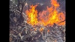 Wreckage of the crashed IAF Mi-17V5 helicopter, in Coonoor, Tamil Nadu, on Wednesday. (PTI) Wreckage of the crashed IAF Mi-17V5 helicopter, in Coonoor, Tamil Nadu, on Wednesday. (PTI)