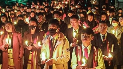 People participate in a demonstration in Nagaland’s Mon district on Sunday night following the killings of civilians. (PTI photo) People participate in a demonstration in Nagaland’s Mon district on Sunday night following the killings of civilians. (PTI photo)