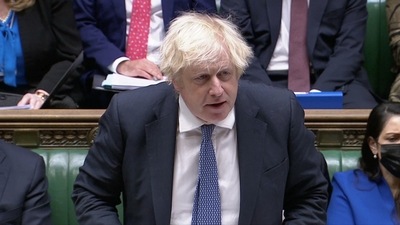 Britain's Prime Minister Boris Johnson speaks during the weekly question time debate at Parliament in London, Britain.&nbsp; (REUTERS)