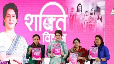 Priyanka Gandhi Vadra releasing manifesto (Twitter/Congress) Priyanka Gandhi Vadra releasing manifesto (Twitter/Congress)