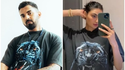 Athiya Shetty and KL Rahul wore the same T-shirt. Athiya Shetty and KL Rahul wore the same T-shirt.