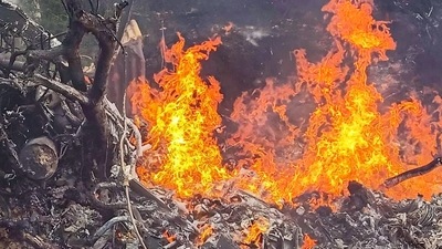 Wreckage of the crashed IAF Mi-17V5 helicopter, in Coonoor, Tamil Nadu, on Wednesday. (PTI) Wreckage of the crashed IAF Mi-17V5 helicopter, in Coonoor, Tamil Nadu, on Wednesday. (PTI)