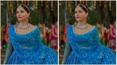 Rubina opted for a festive makeup look. In nude eyeshadow, black eyeliner, mascara-laden eyelashes, drawn eyebrows, contoured cheeks and a shade of pink lipstick, Rubina looked fashion-ready (Instagram/@rubinadilaik)