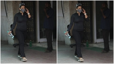 Kajol opted for an all-black attire for her Pilates session on Wednesday. (HT Photos/Varinder Chawla)