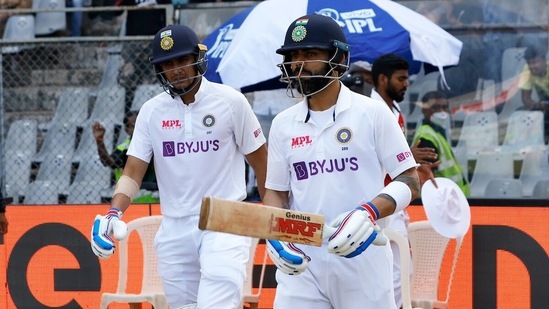 Indian skipper Virat Kohli and Shubman Gill walk out to play on the third day of the 2nd Test match between India and New Zealand, at Wankhede Stadium.(ANI) Indian skipper Virat Kohli and Shubman Gill walk out to play on the third day of the 2nd Test match between India and New Zealand, at Wankhede Stadium.(ANI)