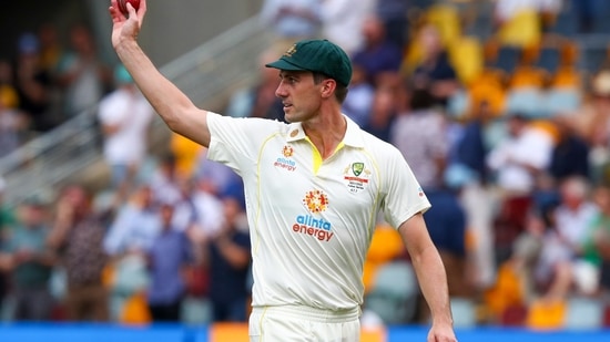 Australia's Pat Cummins gestures after taking five wickets during day one of the first Ashes cricket test at the Gabba in Brisbane, Australia.(AP) Australia's Pat Cummins gestures after taking five wickets during day one of the first Ashes cricket test at the Gabba in Brisbane, Australia.(AP)