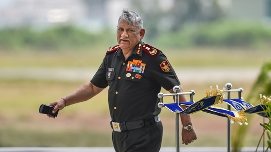 Chief of Defence Staff General Bipin Rawat seen at the induction ceremony of the first Sukhoi-30MKI fighter aircraft squadron at the Thanjavur airbase in January last year.&nbsp;(PTI Photo)