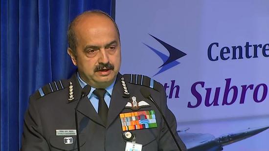 Chief of the Air Staff Air Chief Marshal VR Chaudhari addresses during the 18th Subroto Mukerjee Seminar, at Air Force Auditorium, in New Delhi on Wednesday. (ANI)