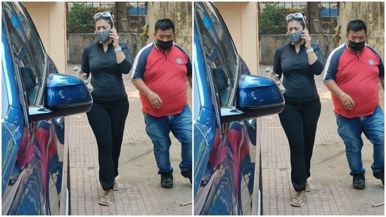All masked up, Kajol accessorised her look with vintage tinted shades.(HT Photos/Varinder Chawla)