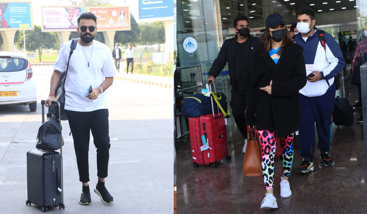 DJ Chetas and Aastha Gill at Jaipur airport. (Varinder Chawla)