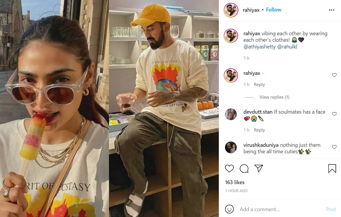 Athiya Shetty and KL Rahul often wear each other’s clothes.