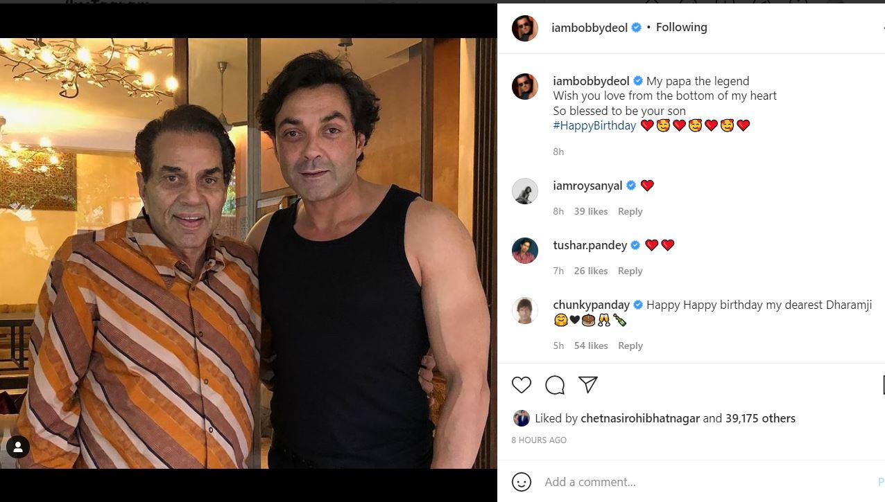 A glimpse of Bobby's post for Dharmendra.