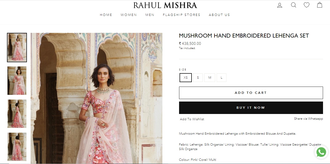 Janhvi Kapoor's pink lehenga set from Rahul Mishra(rahulmishra.in)