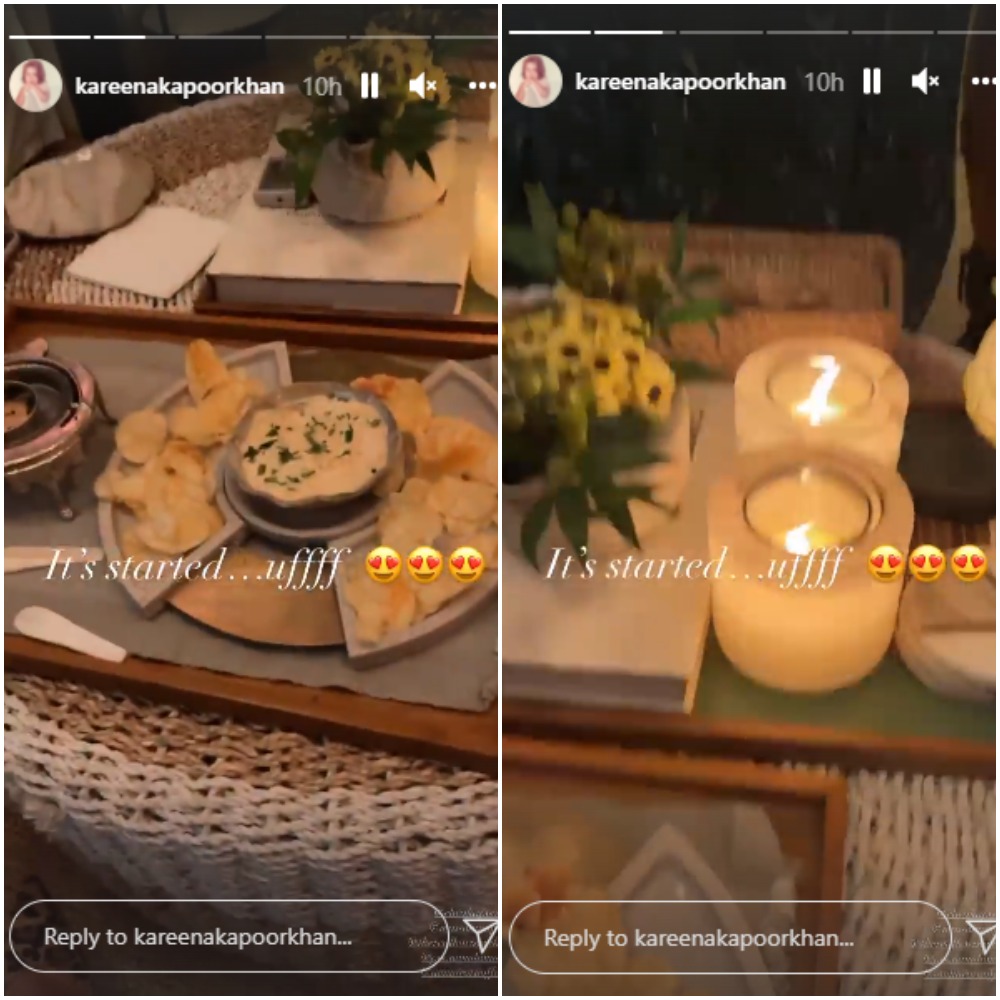 Some snacks were also kept on a coffee table decorated with candles. Some snacks were also kept on a coffee table decorated with candles.
