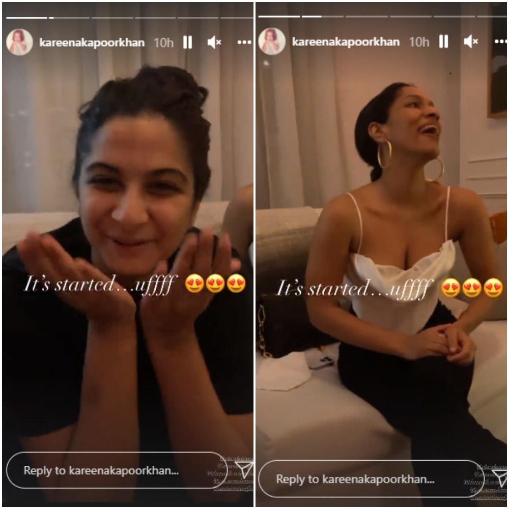 Kareena Kapoor shared a clip in which Rhea Kapoor, Masaba Gupta and Poonam Damania were sitting on a couch as they laughed.