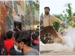A scene outside a theatre as Ram Charan and Jr NTR's RRR trailer was shown. A scene outside a theatre as Ram Charan and Jr NTR's RRR trailer was shown.