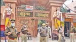Police personnel stand guard outside Sri Krishna Janambhoomi temple in Mathura on December 5. (PTI) Police personnel stand guard outside Sri Krishna Janambhoomi temple in Mathura on December 5. (PTI)