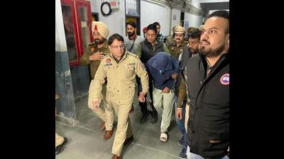The accused, Anil Arora, was brought to the Ludhiana court complex amid sloganeering and protests on Thursday. Heavy police deployment was seen at the complex as Sikh groups had been demanding his arrest for a long time for hurting religious sentiments. (HT Photo) The accused, Anil Arora, was brought to the Ludhiana court complex amid sloganeering and protests on Thursday. Heavy police deployment was seen at the complex as Sikh groups had been demanding his arrest for a long time for hurting religious sentiments. (HT Photo)