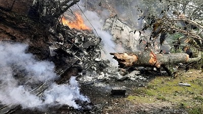 The chopper went up in flames after it crashed in Coonoor on Wednesday.&nbsp; (ANI)