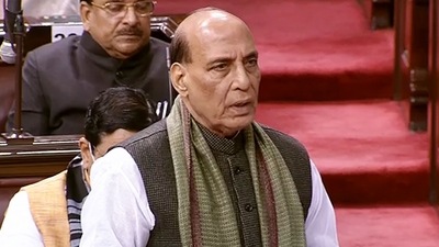 Defence minister Rajnath Singh briefs the parliament on the Indian Air Force chopper crash in Tamil Nadu. (PTI)