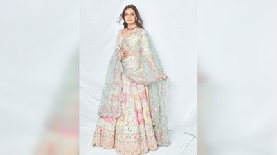 Dia Mirza looks like a vision in this floral pastel lehenga set by Rahul Mishra. (Instagram/@diamirzaofficial) Dia Mirza looks like a vision in this floral pastel lehenga set by Rahul Mishra. (Instagram/@diamirzaofficial)