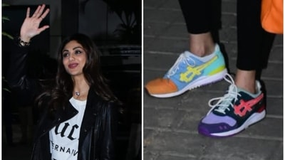 Shilpa Shetty posed for pictures outside the airport. (Varinder Chawla) Shilpa Shetty posed for pictures outside the airport. (Varinder Chawla)