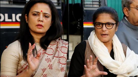TMC MPs Mahua Moitra (left) and Sushmita Devat a press meet in New Delhi on Wednesday. TMC lawmakers walked out of the Rajya Sabha on Thursday for not being allowed to pay tribute on the floor to the victims of Wednesday’s military chopper crash. (ANI) TMC MPs Mahua Moitra (left) and Sushmita Devat a press meet in New Delhi on Wednesday. TMC lawmakers walked out of the Rajya Sabha on Thursday for not being allowed to pay tribute on the floor to the victims of Wednesday’s military chopper crash. (ANI)