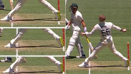 Ben Stokes overstepped 14 times, 12 of which were not called by the umpires. (Channel7/Twitter)