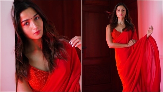 Alia Bhatt slays 'RRR' trailer launch in a bold red Sabyasachi lehenga saree | Fashion Trends - Hindustan Times