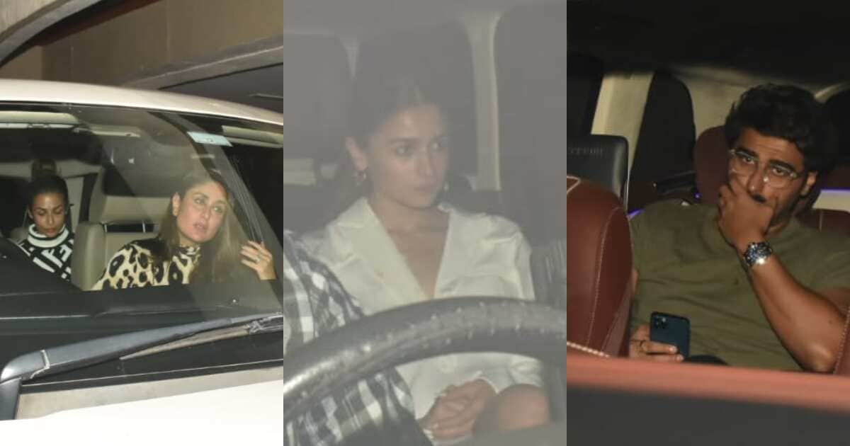 Malaika Arora, Kareena Kapoor, Alia Bhatt and Arjun Kapoor were seen heading to Karan Johar's party on Wednesday night. (Varinder Chawla) Malaika Arora, Kareena Kapoor, Alia Bhatt and Arjun Kapoor were seen heading to Karan Johar's party on Wednesday night. (Varinder Chawla)