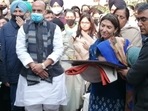 Defence minister Rajnath Singh paid his tribute to the brigadier at Brar Square, Delhi Cantonment. (ANI Twitter) Defence minister Rajnath Singh paid his tribute to the brigadier at Brar Square, Delhi Cantonment. (ANI Twitter)