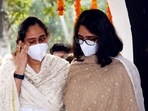 Daughters of CDS General Bipin Rawat and his wife Madhulika Rawat, who died in IAF helicopter crash in Tamil Nadu, mourns during their cremation, at the Brar Square crematorium in New Delhi on Friday, December 10, 2021. (ANI Photo/Sanjay Sharma) Daughters of CDS General Bipin Rawat and his wife Madhulika Rawat, who died in IAF helicopter crash in Tamil Nadu, mourns during their cremation, at the Brar Square crematorium in New Delhi on Friday, December 10, 2021. (ANI Photo/Sanjay Sharma)