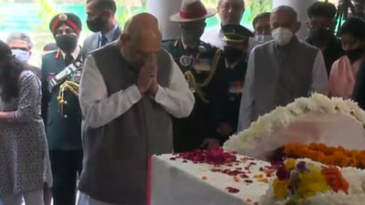 Home Minister Amit Shah pays tribute to CDS General Bipin Rawat. (ANI)