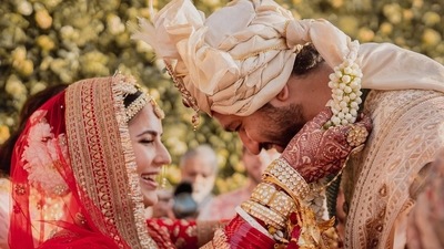 Vicky Kaushal and Katrina Kaif shared their wedding pictures on Instagram and wrote, “Only love and gratitude in our hearts for everything that brought us to this moment. Seeking all your love and blessings as we begin this new journey together.” (Instagram/@katrinakaif)