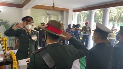 The mortal remains of CDS Gen Bipin Rawat and his wife Madhulika Rawat were brought to their residence on December 10. (ANI) The mortal remains of CDS Gen Bipin Rawat and his wife Madhulika Rawat were brought to their residence on December 10. (ANI)