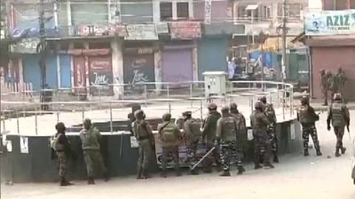 Security forces at Bandipora’s Gulshan Chowk (ANI)